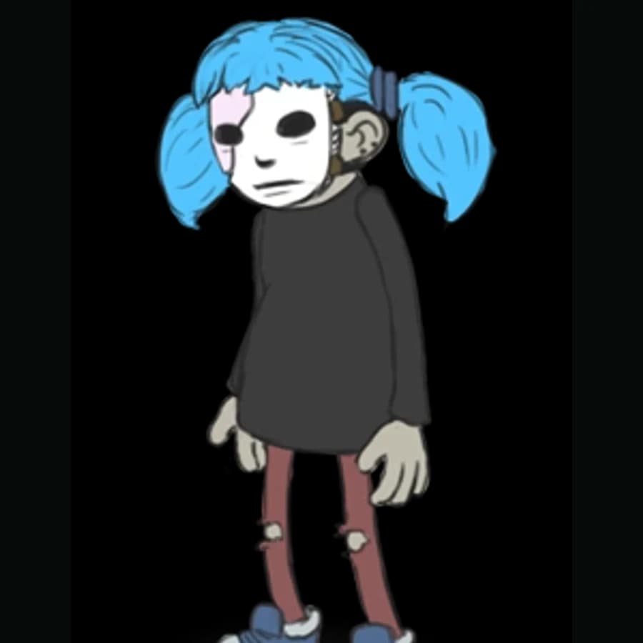 Canonical in-game sprite of Sal Fisher wearing his prosthetic face