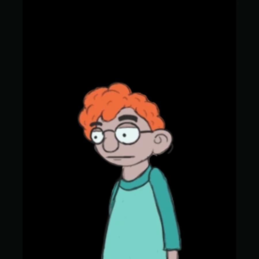 Canonical in-game sprite of Todd Morrison with curly orange hair and round glasses