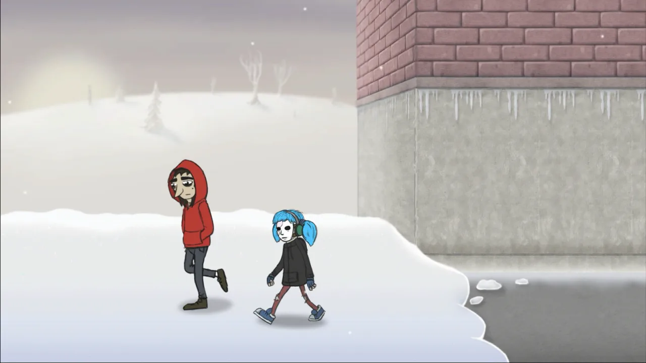 Sal Fisher and Larry Johnson walking through snow in Episode Two The Wretched