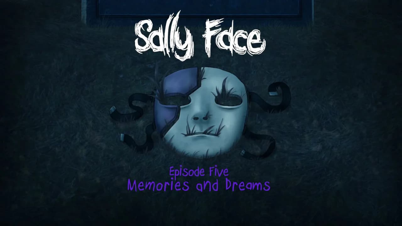Official Episode Five Memories and Dreams artwork showing Sal Fisher's mask in dark grass